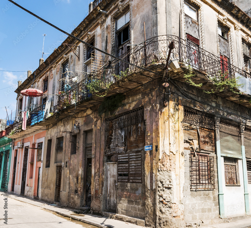 Run down building is lived in Havana Cuba