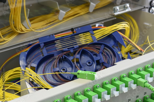 Canvastavla Optic fiber cable and splicing the fibers on spice tray in optical distribution