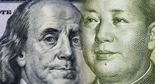 Close-up US dollar bill and China yuan, concept picture about sanctions