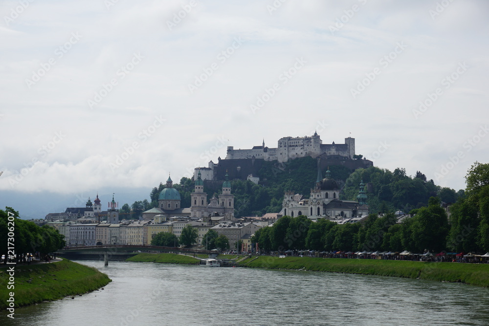 View up to Hohensalzburg Fortress, Austria View up to Hohensalzburg Fortress, Austria