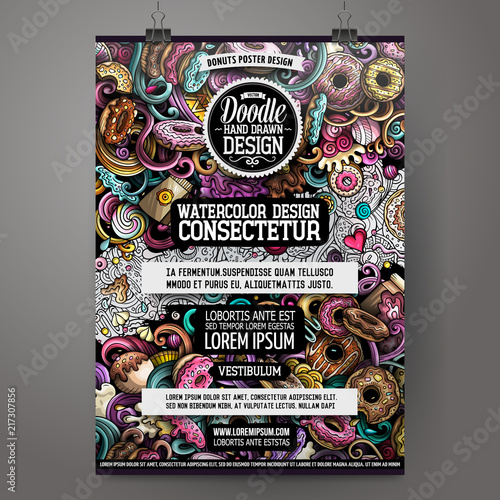 Cartoon hand drawn doodles Donuts poster