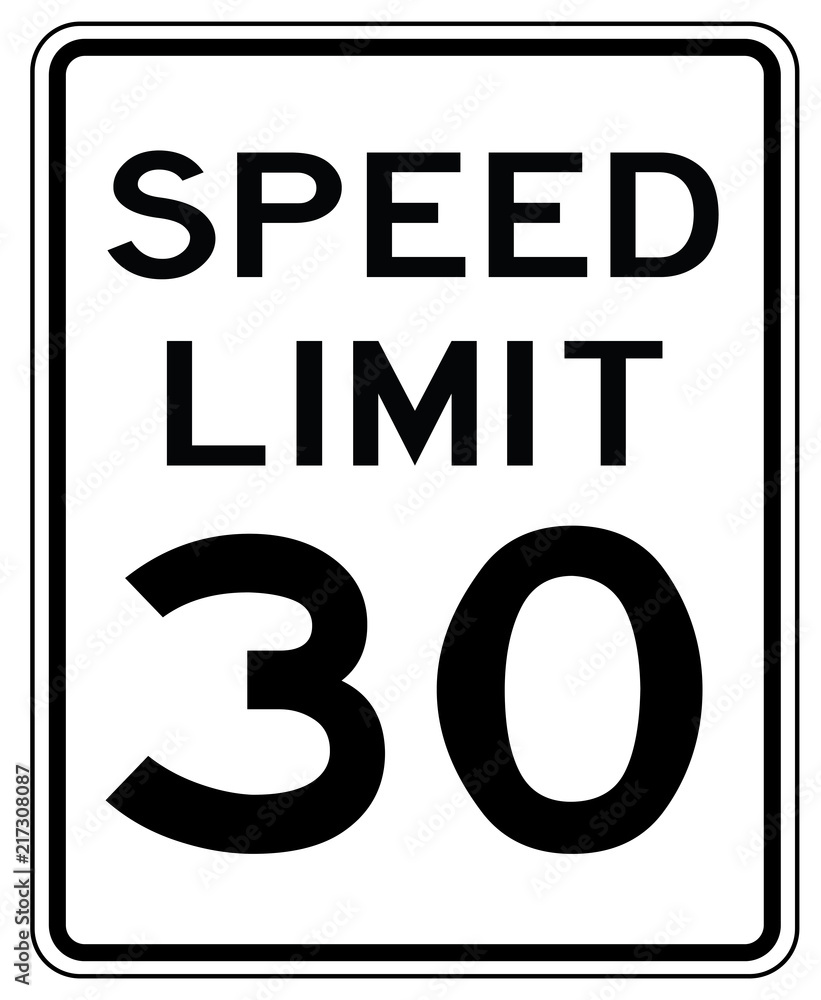 Panneau routier américain aux Etats Unis d'Amérique : limite de vitesse à 30 mp/h Panneau routier américain aux Etats Unis d'Amérique : limite de vitesse à 30 mp/h