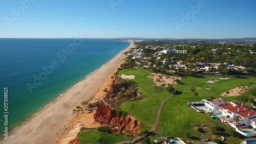 Aerial. Video shot of a drone over the beaches Vale de Lobo, Algarve.