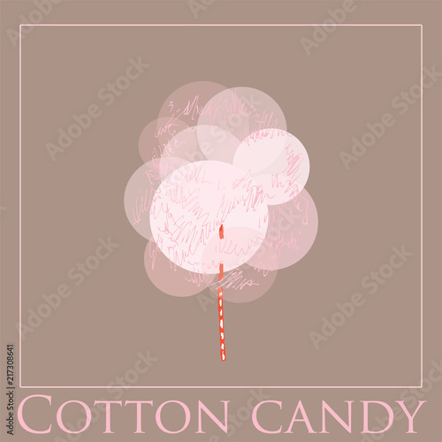 Pink sweet cotton wool on a stick. Airy sweets. Sugar flavor. Cotton candy, like a pink tree.
