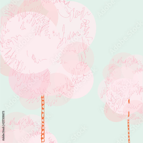 Pink sweet cotton wool on a stick. Airy sweets. Sugar flavor. Cotton candy, like a pink tree.
