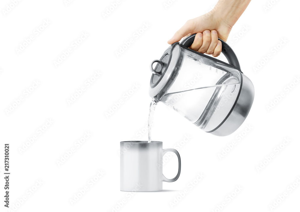 Blank magic mug filling with teapot mock up, isolated. Magical heat sensitive cup with boiling water mockup, front view. Color changing beverage utensil template. Morphing ceramic with thermoprint Blank magic mug filling with teapot mock up, isolated. Magical heat sensitive cup with boiling water mockup, front view. Color changing beverage utensil template. Morphing ceramic with thermoprint