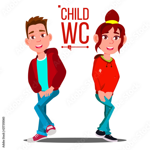 Child WC Sign Vector. Boy And Girl. Toilet Icon. Isolated Cartoon Illustration