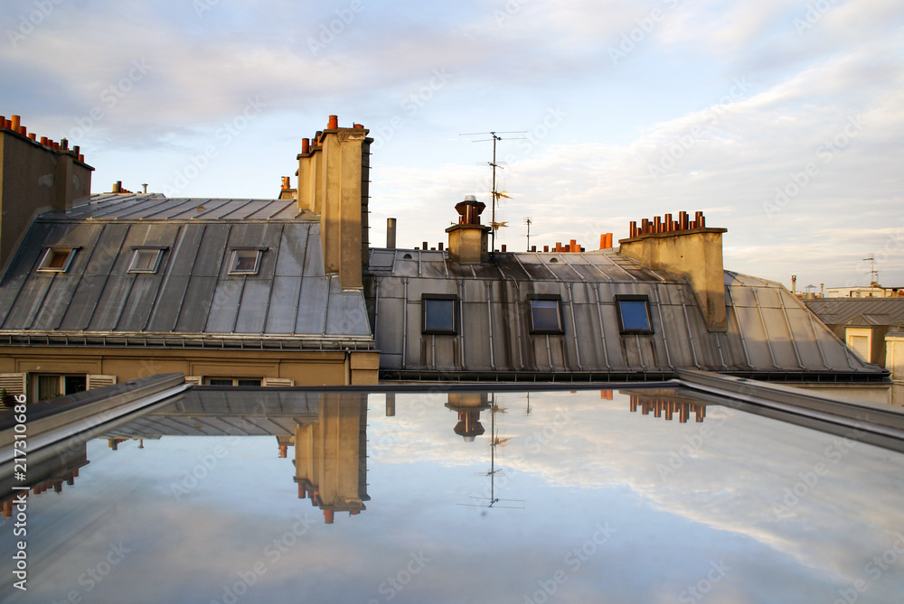 Roof with a water in foreground