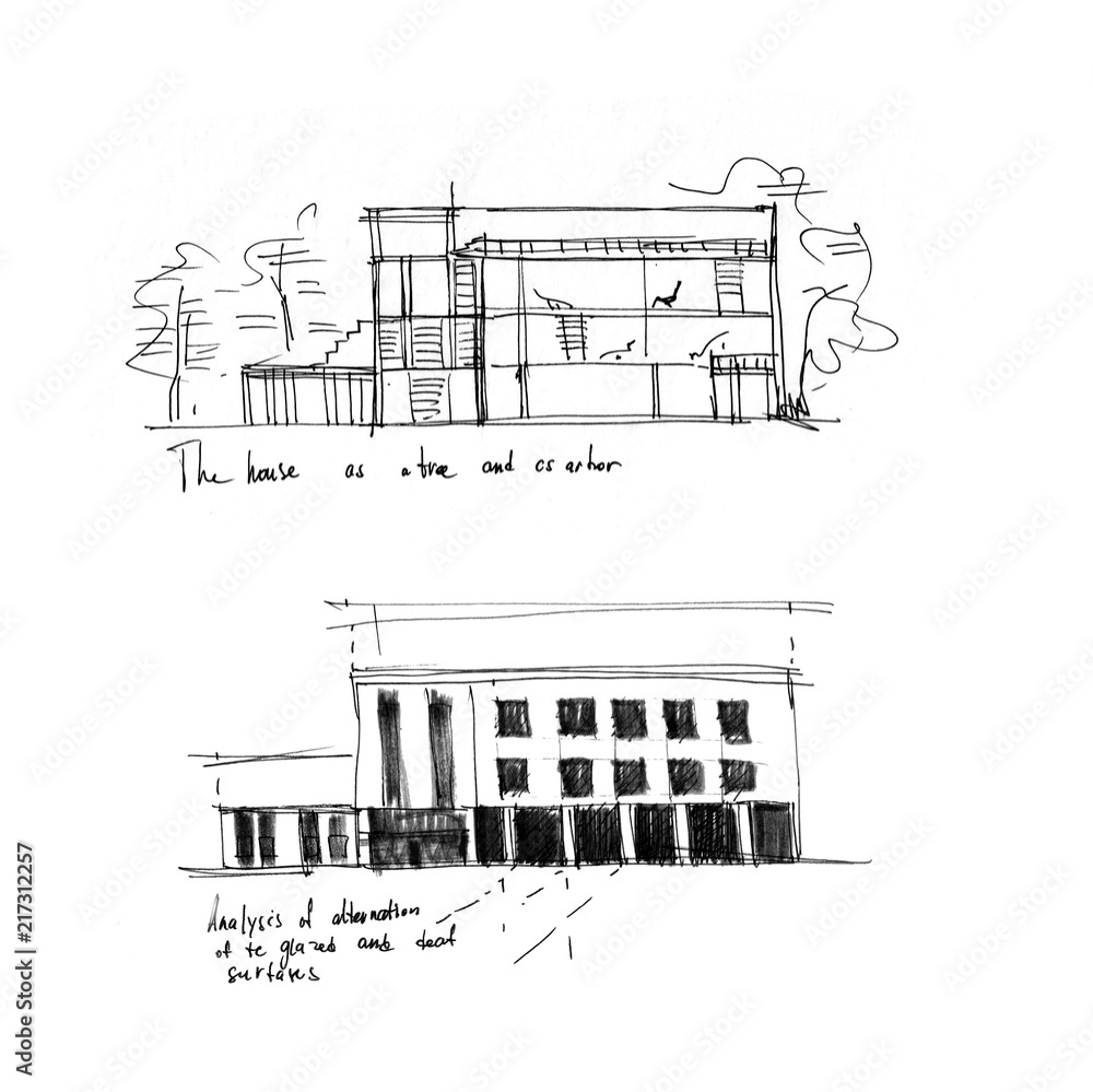Архитектурный черно-белый эскиз. Анализ здания.