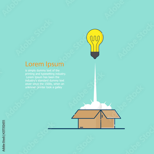 think outside the box concept bulb idea launch from box