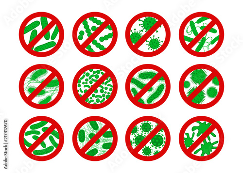 Stop bacteria and viruses prohibition sign.
