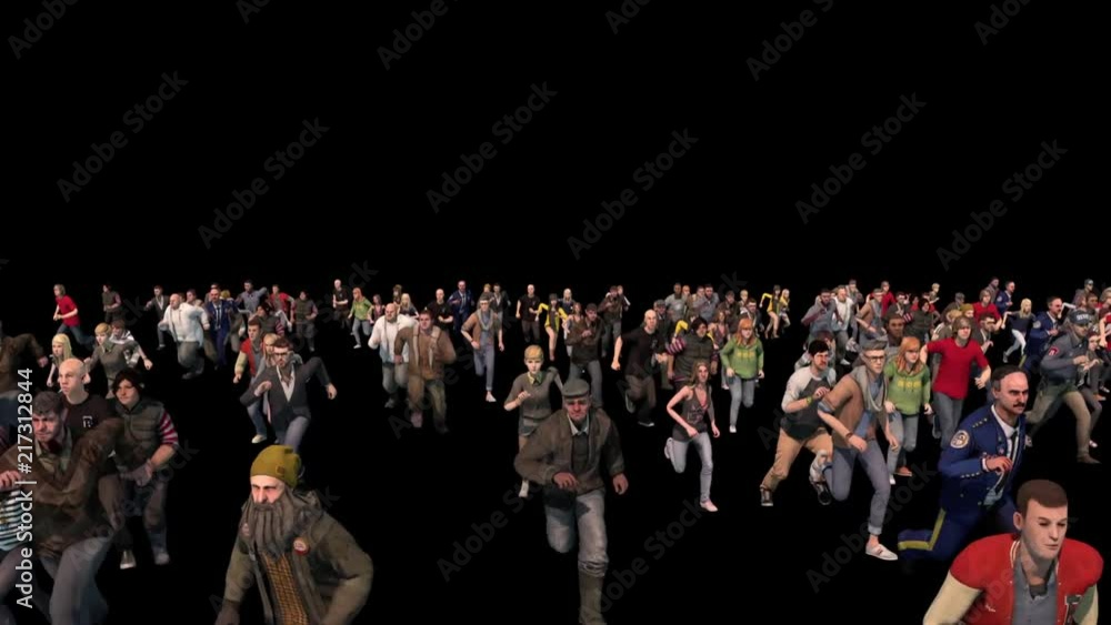 People Run Away Terrified Front Alpha Matte 3D Rendering Animations