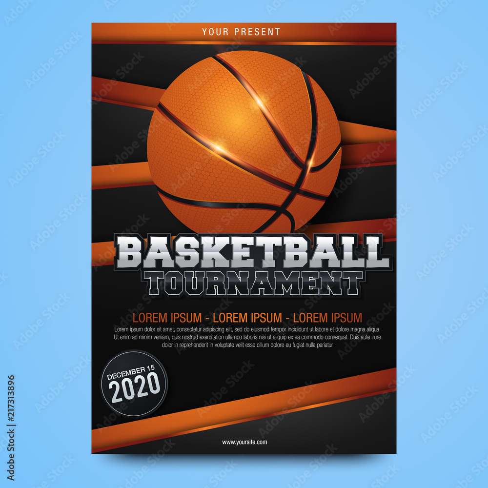 Naklejka premium Basketball tournament posters, flyer with basketball ball - template vector design