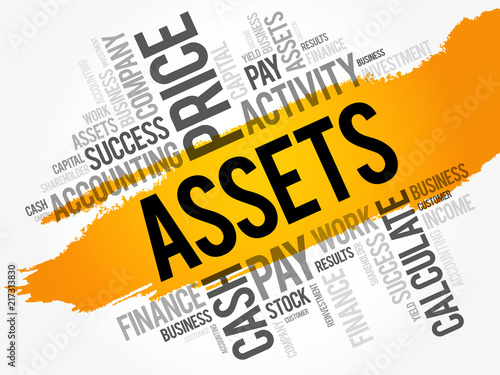 Assets word cloud collage, business concept background