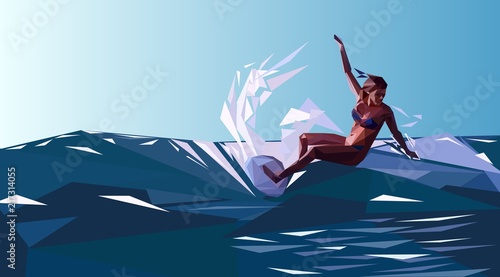 Surfing. The surfer on the outside in the style of low poly. Vector