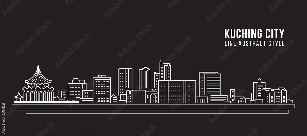 Cityscape Building Line art Vector Illustration design - kuching city