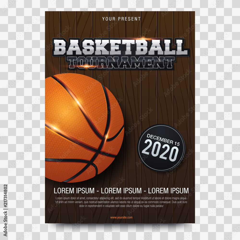 Fototapeta Basketball Poster with Basketball Ball. Basketball Playoff Advertising. Sport Event Announcement