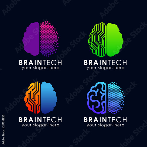 digital brain logo design. brain tech logo template vector icon