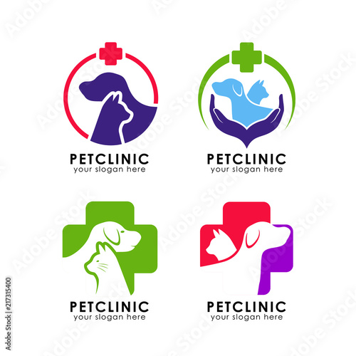 pet clinic logo design template. pet medicine logo design template with hand care icon