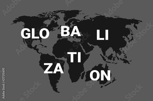 Globalization - continents are converged and united on the world - Integration of of planet into universal unity. Vector illustration