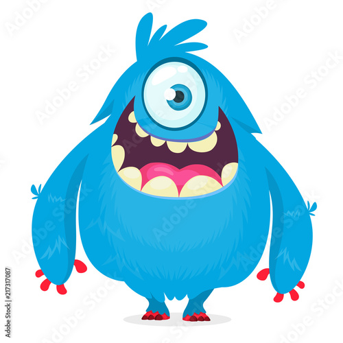 Cute cartoon monster  with horns with one eye Fototapet