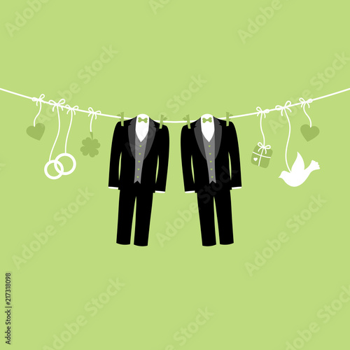 Hanging Wedding Symbols Just Married Gay Green