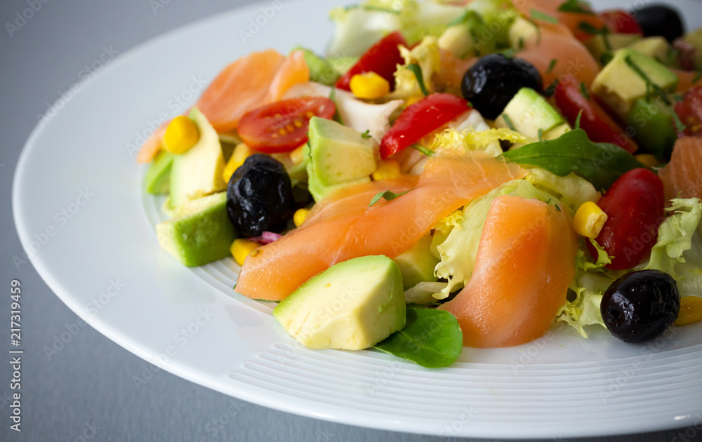 Russian Summer Salmon Fresh Vegetarian Salade Fine Dining Cusine