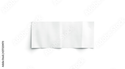 Blank white banknote mockup, isolated, top view, 3d rendering. Empty paper money mock up. Clean crumpled bank note bill template. Clear ticket bond cash design photo