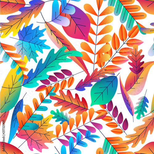 Vector seamless pattern with color gradients autumn leaves. Fantasy plants ba...
