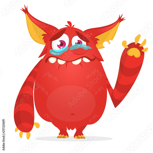 Crying cute monster cartoon. Red monster character. Vector illustration for Halloween