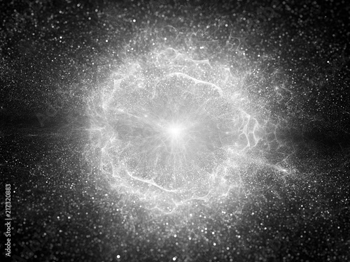 Big bang, explosion in space, black and white effect