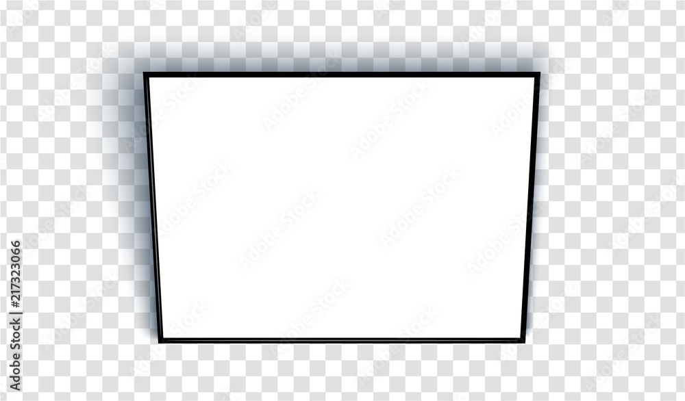 Empty blank sheet in a black frame with a shadow on a transparent background. Vector illustration