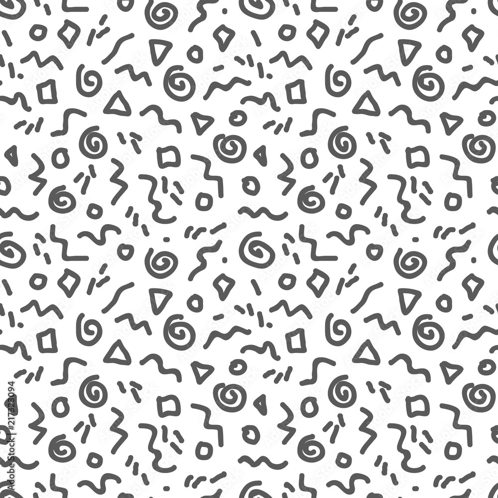 Black and White Doodle Geometric Vector Seamless Pattern.