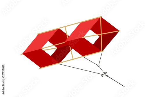 Red box-shaped kite on a white background. Vector illyustartsiya subject hobbies and summer games