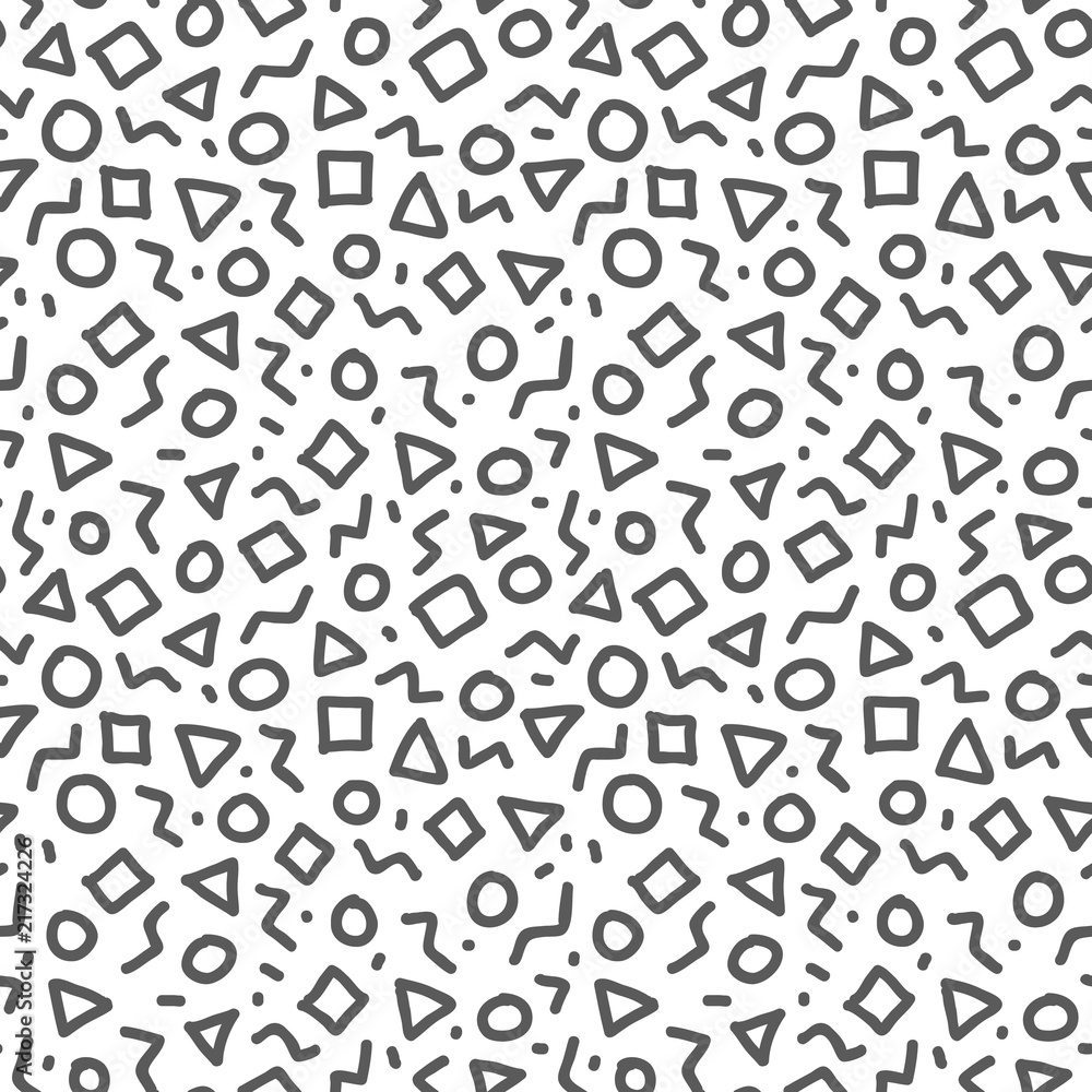 Black and White Doodle Geometric Vector Seamless Pattern. Hand Drawn Pattern. Black and White Doodle Geometric Vector Seamless Pattern. Hand Drawn Pattern.
