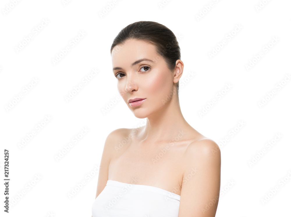 Beauty skin woman face healthy skin care female portrait of young model isolated on white Beauty skin woman face healthy skin care female portrait of young model isolated on white