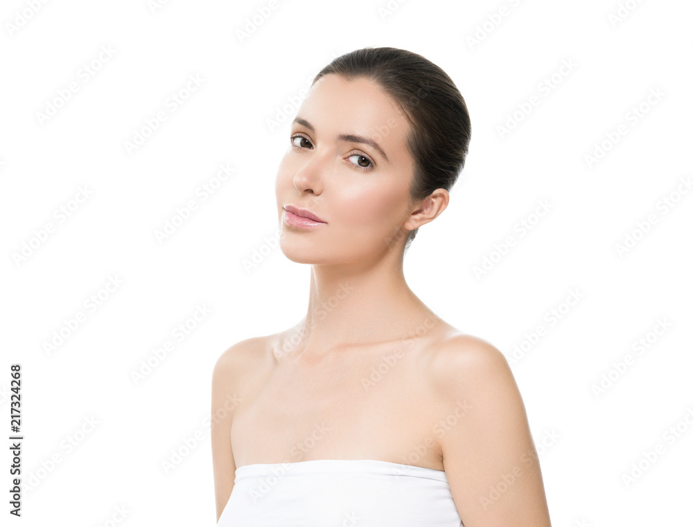 Beauty skin woman face healthy skin care female portrait of young model isolated on white Beauty skin woman face healthy skin care female portrait of young model isolated on white