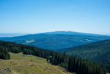 Scenic view from the top of the mountain in Romania, Carpathian mountains.