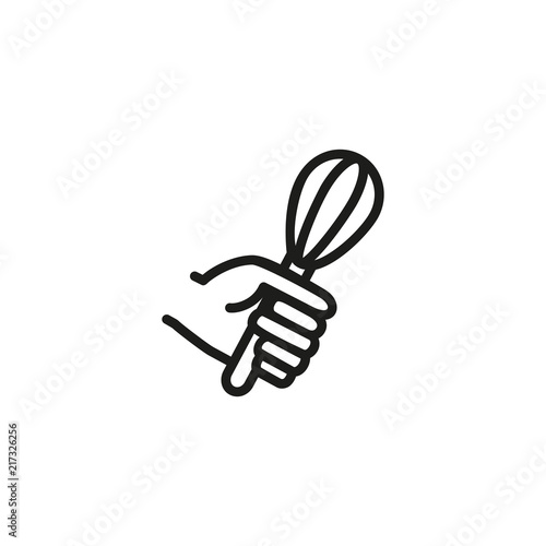 Hand with whisk line icon. Mixing, whipping, blending. Cooking concept. Vector illustration can be used for topics like bakery, pastry, culinary
