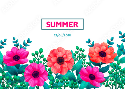 Floral frame. Tropical flowers trendy template. Vertical Design with beautifu...