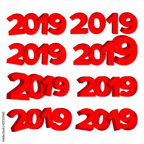 2019 3D Sign Set Vector. Red Numbers 2019. Design Element For Holidays Winter Design. Happy New Year Celebration Banner, Card, Flyer Isolated Element. Illustration