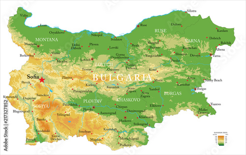 Fotografie, Obraz Bulgaria physical map