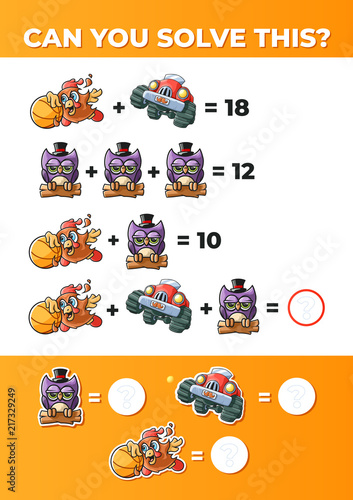 Funny Math. System of equations, a math game for kids.