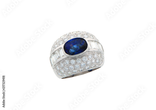 Jewelry ring with gem stone on white background