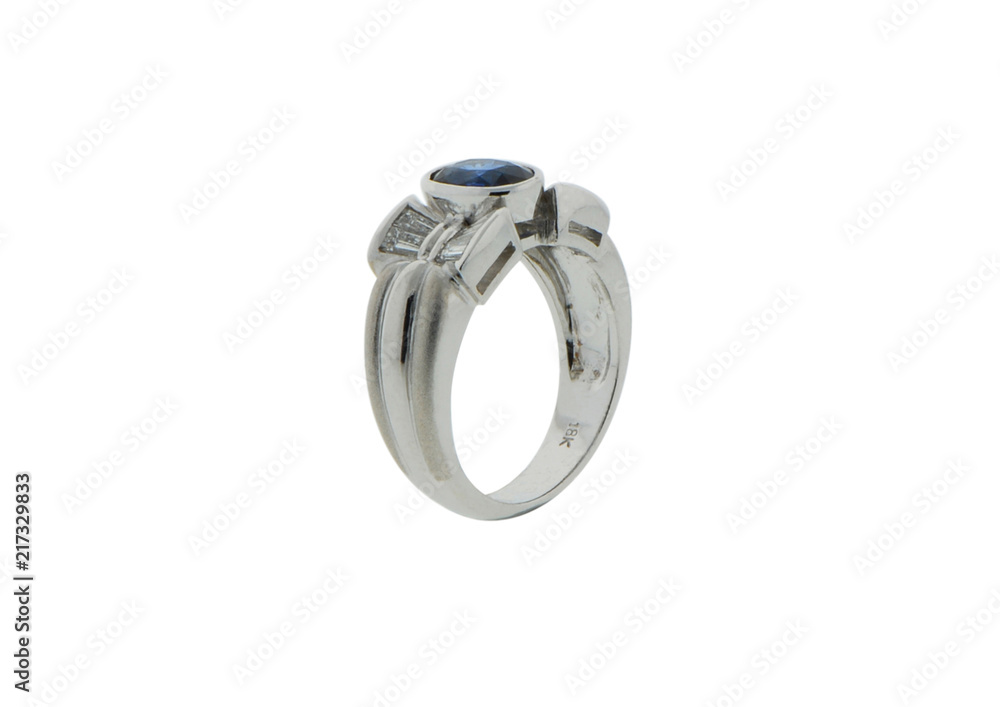 Jewelry ring and gem stone on white background