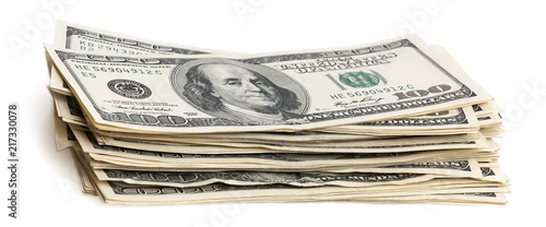 A stack of one hundred dollar bills on a white background. Isolated.