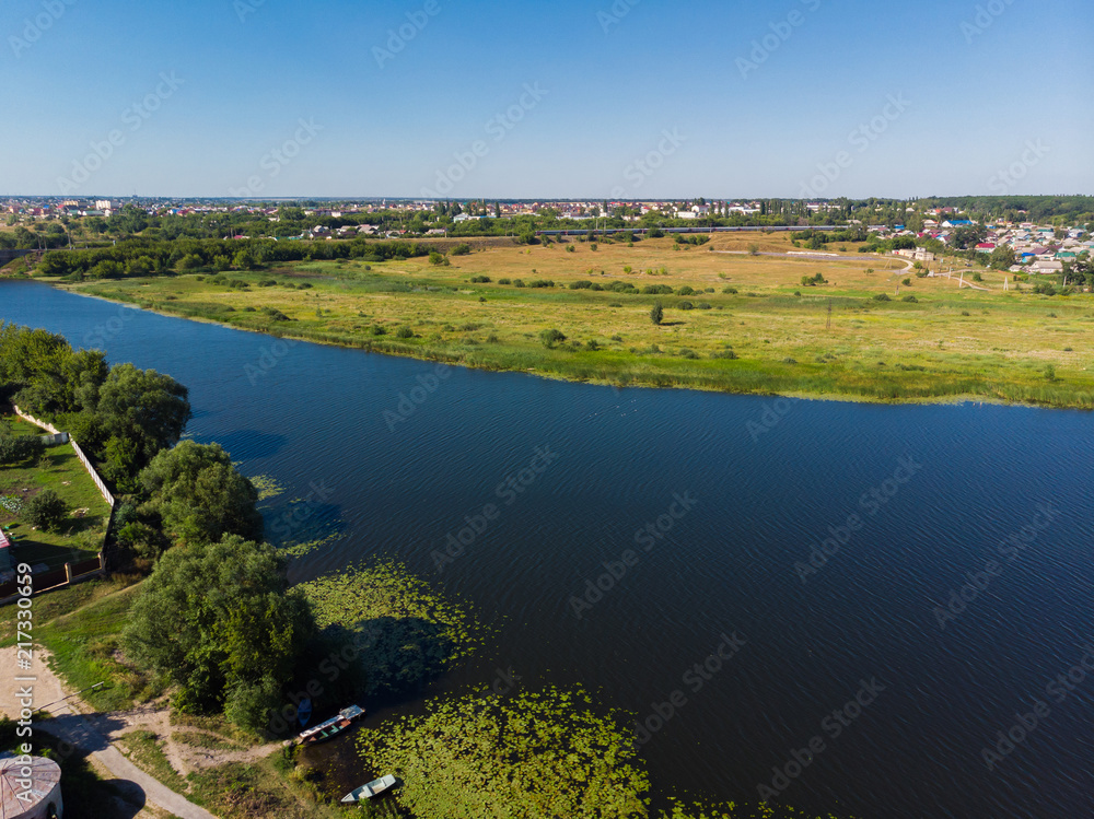 river Matyra in Gryazi city in Russia, aerial survey
