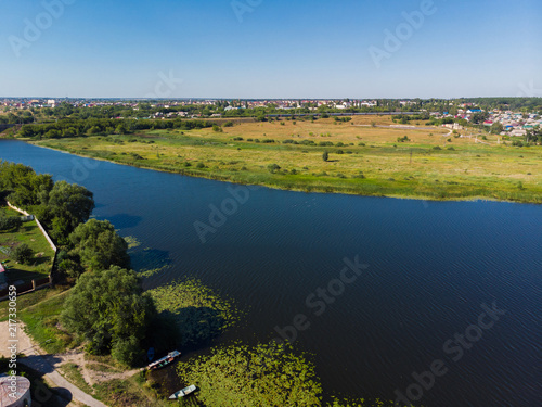 river Matyra in Gryazi city in Russia, aerial survey photo