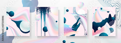 Abstract Fluid creative templates, cards, color covers set. Geometric design, liquids, shapes. Trendy vector collection. Pastel and neon design, geometric fluid graphic shape, in vector background.