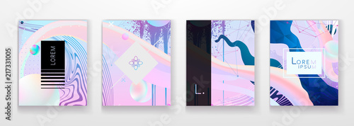 Abstract Fluid creative templates, cards, color covers set. Geometric design, liquids, shapes. Trendy vector collection. Pastel and neon design, geometric fluid graphic shape, in vector background.